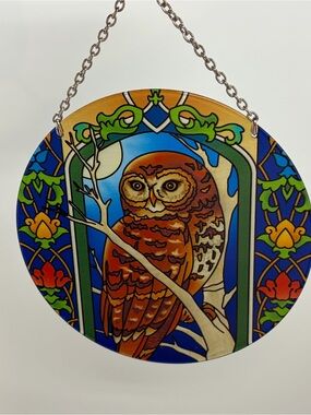 Vintage Stained Glass Owl Sun Catcher New In Box